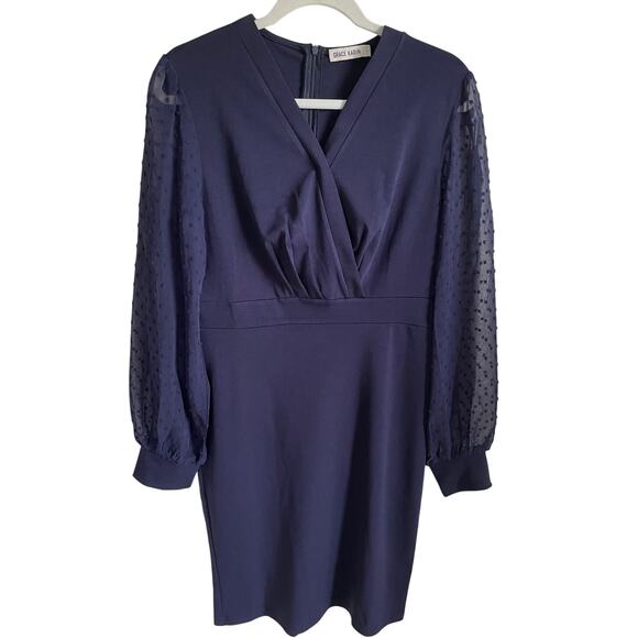 Grace Karin Dress Size L Clip Dot Long Sleeves Surplice Bodice V-Neck Stretch - Picture 1 of 9